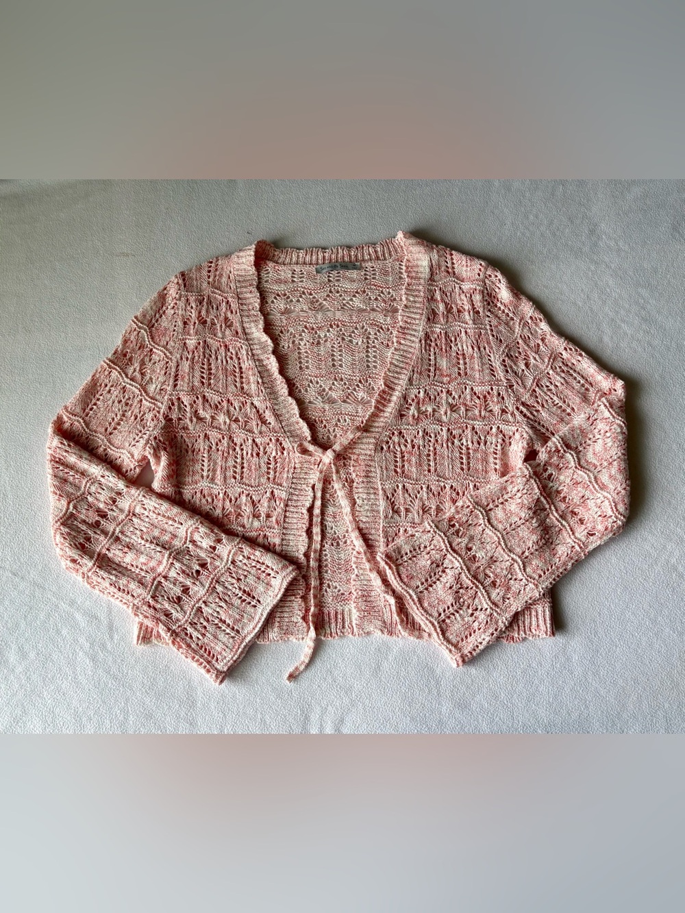 See And Be Seen Blush Pink Openwork Tie-Front Cardigan